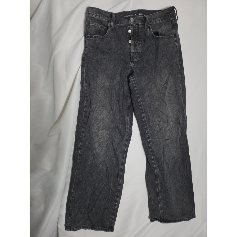 Old Navy Slouchy Wide Leg Jeans Womens Black Dark Wash Slouchy High Wide
